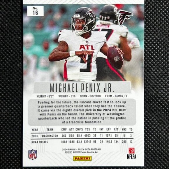2024 Panini Prizm Deca Michael Penix RC Rookie Atlanta Falcons - Picture 2 of 2